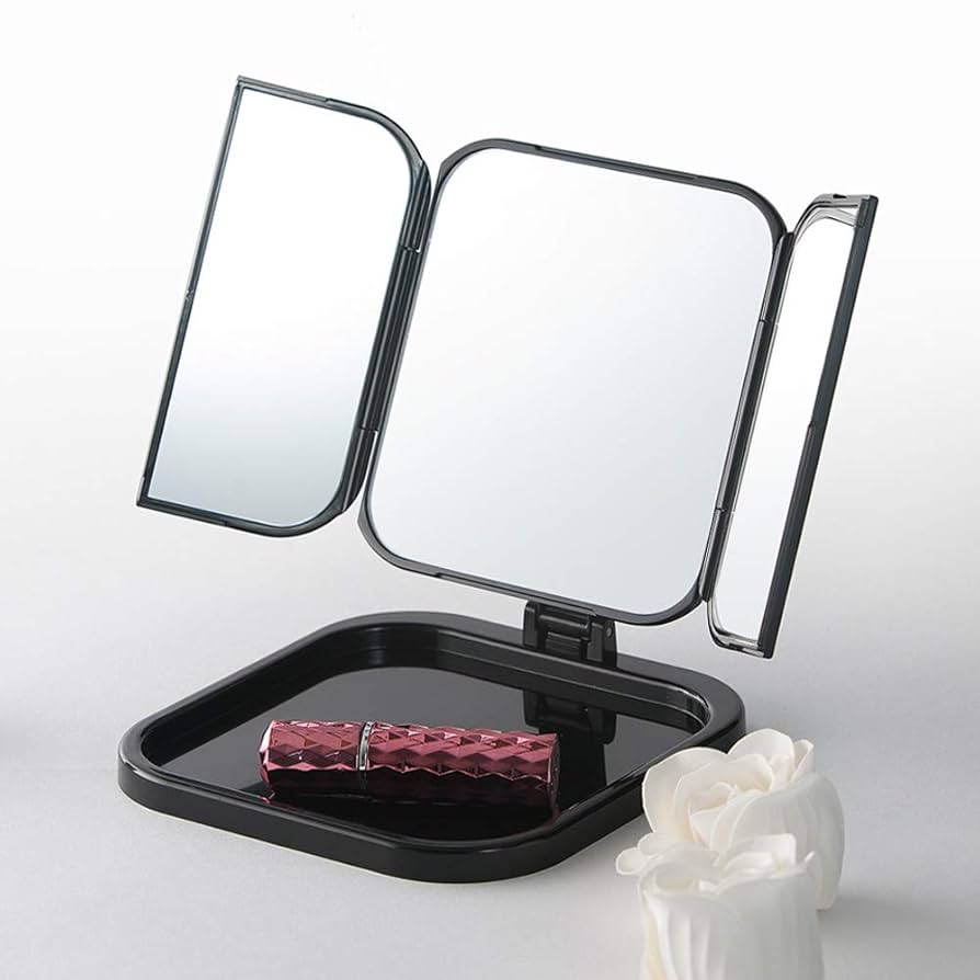 ❤❤ジャンク品　卓上ミラー　折りたたみ　ブラック Amazon.co.jp: コンパクト三面鏡(折りたたみ卓上ミラー